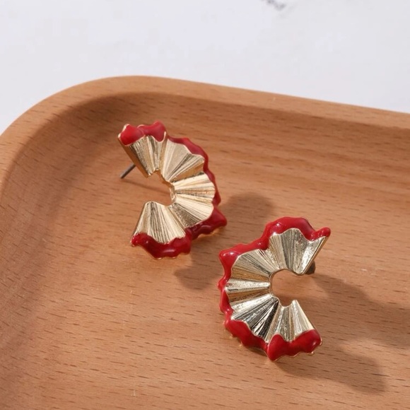 Red Pencil Shavings Earrings - Picture 4 of 11
